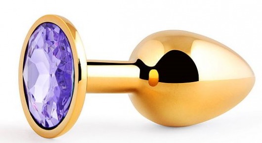 Золотистая анальная пробка с фиолетовым стразом - 7,2 см. - Anal Jewelry Plug - купить с доставкой в Димитровграде