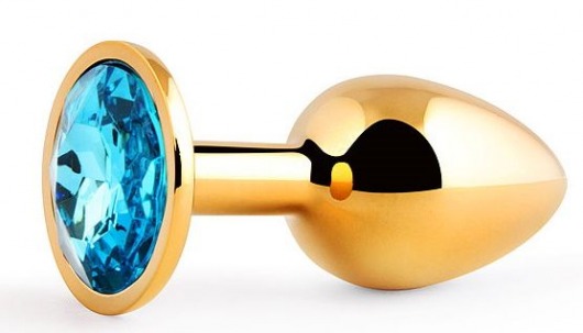 Золотистая анальная пробка с голубым стразом - 7,2 см. - Anal Jewelry Plug - купить с доставкой в Димитровграде
