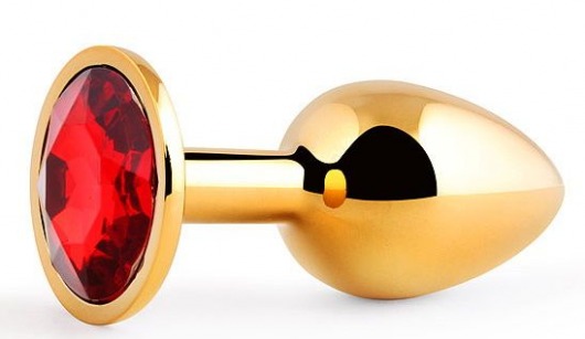 Золотистая анальная пробка с красным стразом - 7,2 см. - Anal Jewelry Plug - купить с доставкой в Димитровграде