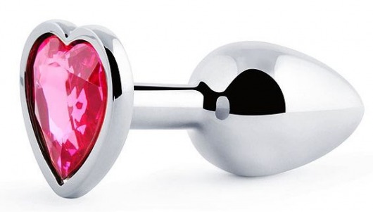 Серебристая анальная пробка с розовым кристаллом-сердечком - 7 см. - Anal Jewelry Plug - купить с доставкой в Димитровграде