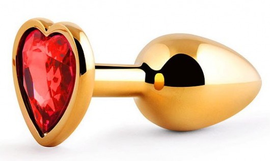 Золотистая анальная пробка с красным стразом-сердечком - 7 см. - Anal Jewelry Plug - купить с доставкой в Димитровграде