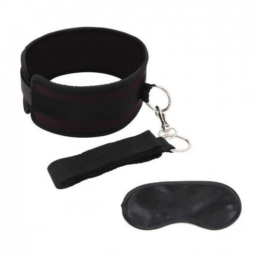 Черный ошейник с длинным поводком Collar and Leash Set - Lux Fetish - купить с доставкой в Димитровграде