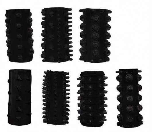 Набор из 7 черных насадок PENIS SLEEVES SET - Dream Toys - в Димитровграде купить с доставкой