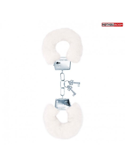 Белые меховые наручники на сцепке с ключиками - Notabu - купить с доставкой в Димитровграде