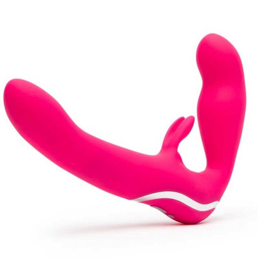 Ярко-розовый безремневой страпон Rechargeable Vibrating Strapless Strap-On - Happy Rabbit - купить с доставкой в Димитровграде