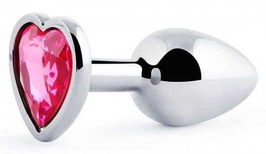 Серебристая анальная пробка с малиновым кристаллом-сердечком - 7 см. - Anal Jewelry Plug - купить с доставкой в Димитровграде