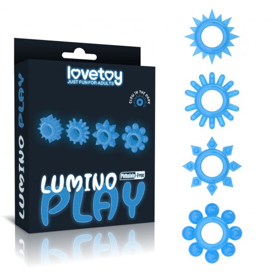 Набор из 4 голубых, светящихся в темноте эрекционных колец Lumino Play - Lovetoy - в Димитровграде купить с доставкой