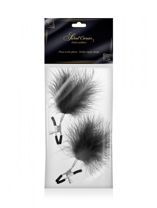 Зажимы на соски с черными пуховыми кисточками Sweet Caress Feather Nipple Clumps - Sweet Caress - купить с доставкой в Димитровграде