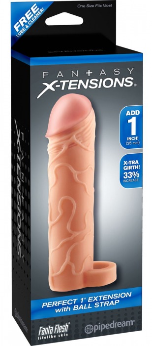 Телесная насадка с кольцом Perfect 1 Extension with Ball Strap - 17 см. - Pipedream - в Димитровграде купить с доставкой