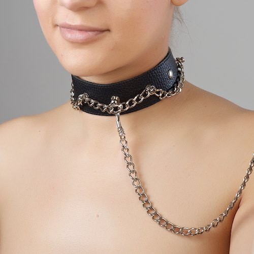 Чёрный ошейник из натуральной кожи - Sitabella - купить с доставкой в Димитровграде
