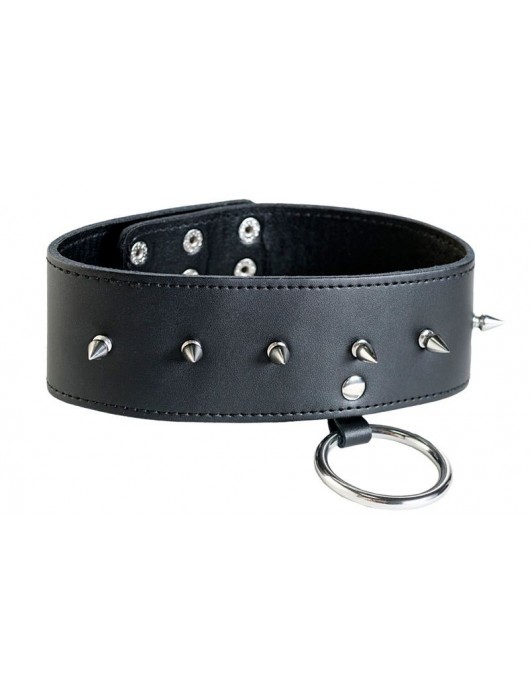 Чёрный кожаный ошейник с шипами - ToyFa - купить с доставкой в Димитровграде