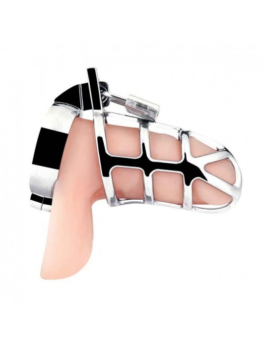 Серебристая металлическая клетка для члена с замком Enslave Cock Cage - BlueLine - купить с доставкой в Димитровграде