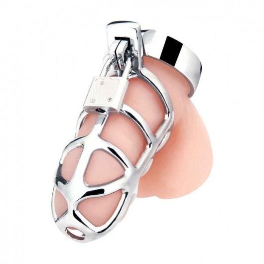 Серебристая металлическая клетка для члена с замком Enslave Cock Cage - BlueLine - купить с доставкой в Димитровграде