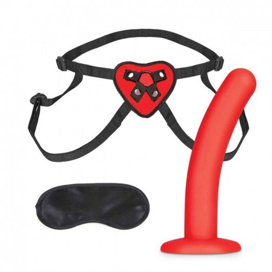 Красный поясной фаллоимитатор Red Heart Strap on Harness   5in Dildo Set - 12,25 см. - Lux Fetish - купить с доставкой в Димитровграде