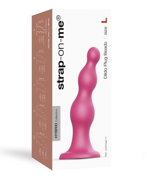 Розовая насадка Strap-On-Me Dildo Plug Beads size L - Strap-on-me - купить с доставкой в Димитровграде