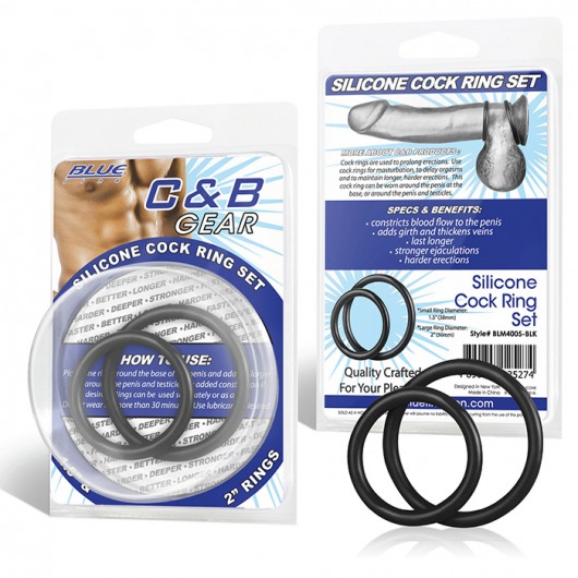 Набор из двух черных силиконовых колец разного диаметра SILICONE COCK RING SET - BlueLine - в Димитровграде купить с доставкой