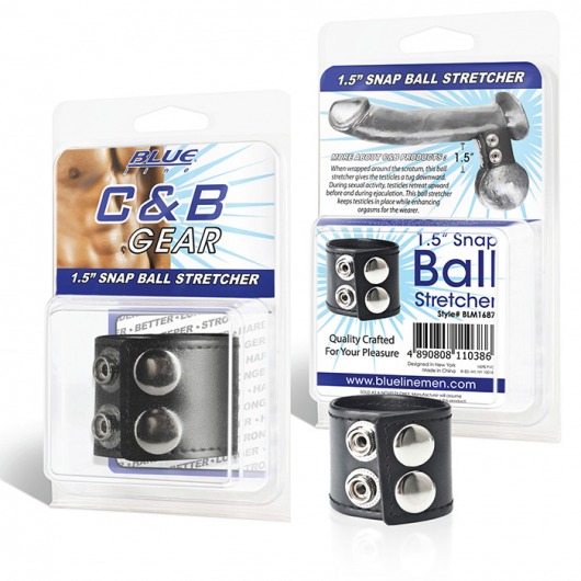 Хомут-утяжка для мошонки из искусственной кожи на клепках SNAP BALL STRETCHER - BlueLine - купить с доставкой в Димитровграде