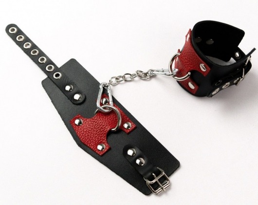 Черные кожаные оковы с красными вставками - Crazy Handmade - купить с доставкой в Димитровграде