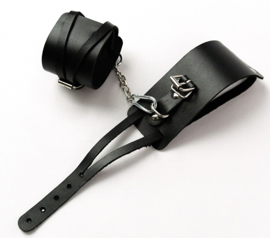 Черные кожаные оковы с креплением в виде веревочек - Crazy Handmade - купить с доставкой в Димитровграде