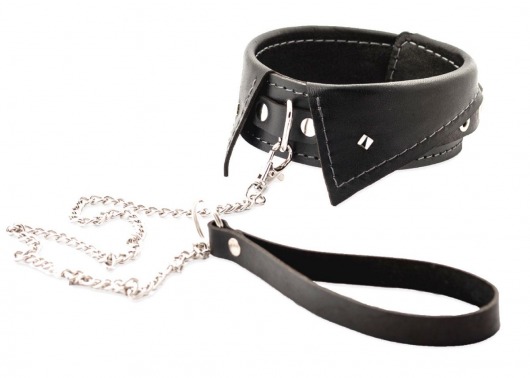 Черный ошейник-воротничок с металлическим поводком - Crazy Handmade - купить с доставкой в Димитровграде