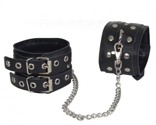 Чёрные кожаные оковы, соединенные цепочкой - Sitabella - купить с доставкой в Димитровграде