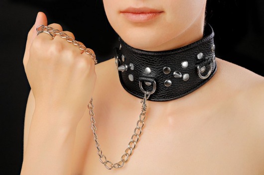 Чёрный ошейник из кожи - Sitabella - купить с доставкой в Димитровграде
