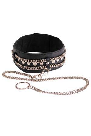 Чёрный ошейник с цепочками и поводком - Sitabella - купить с доставкой в Димитровграде