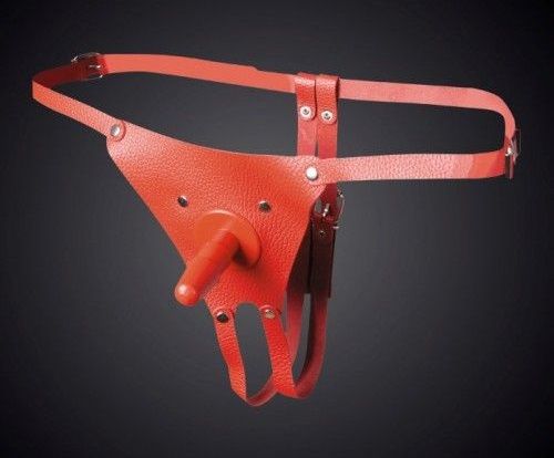 Красные кожаные универсальные трусики со штырьком для насадок - Sitabella - купить с доставкой в Димитровграде
