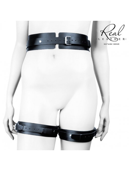 Черный кожаный пояс с гартерами - L-XL - Notabu - купить с доставкой в Димитровграде