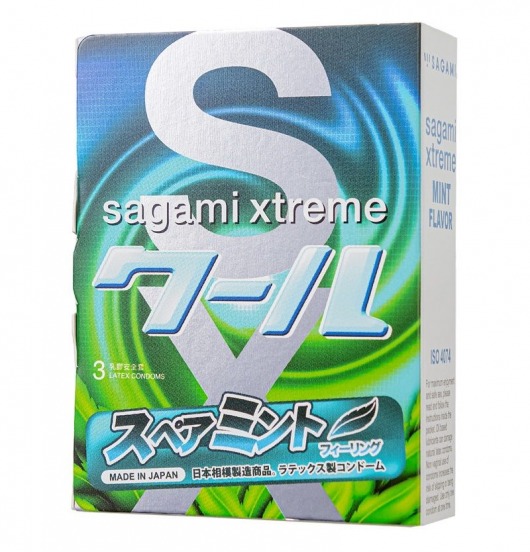 Презервативы Sagami Xtreme Mint с ароматом мяты - 3 шт. - Sagami - купить с доставкой в Димитровграде
