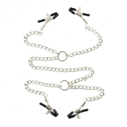 Серебристые зажимы для сосков и половых губ на тонкой цепочке - Notabu - купить с доставкой в Димитровграде