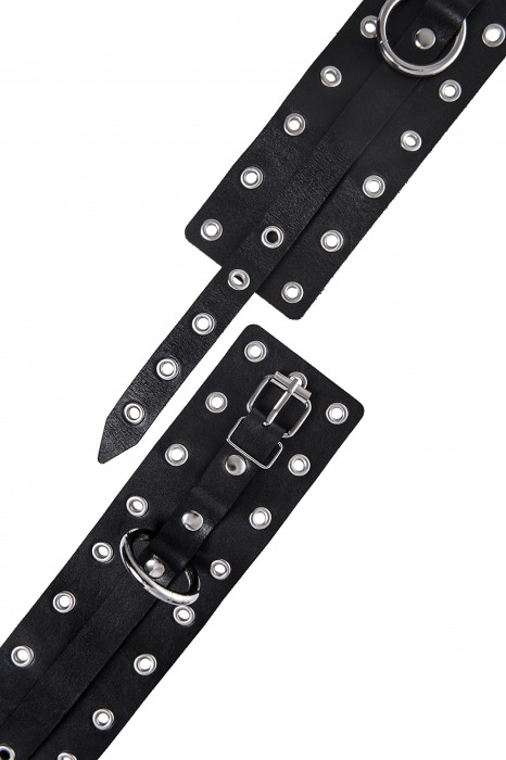 Черные кожаные однослойные оковы с люверсами - Pecado - купить с доставкой в Димитровграде