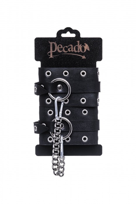 Черные кожаные однослойные оковы с люверсами - Pecado - купить с доставкой в Димитровграде