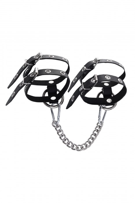 Черные однослойные кожаные оковы из двух ремешков - Pecado - купить с доставкой в Димитровграде