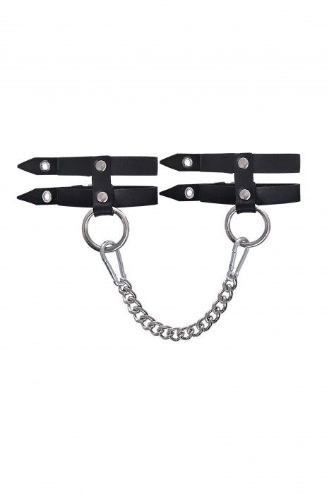 Черные однослойные кожаные оковы из двух ремешков - Pecado - купить с доставкой в Димитровграде