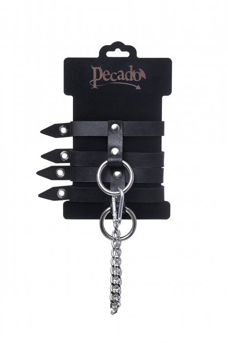 Черные однослойные кожаные оковы из двух ремешков - Pecado - купить с доставкой в Димитровграде