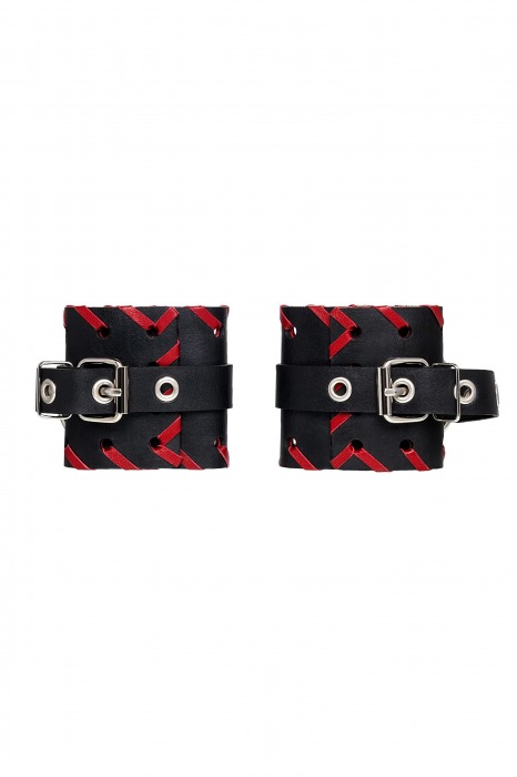 Черно-красные наручники из натуральной кожи - Pecado - купить с доставкой в Димитровграде