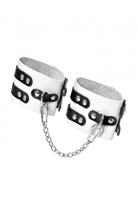 Бело-черные оковы с двумя ремешками и люверсами - Pecado - купить с доставкой в Димитровграде