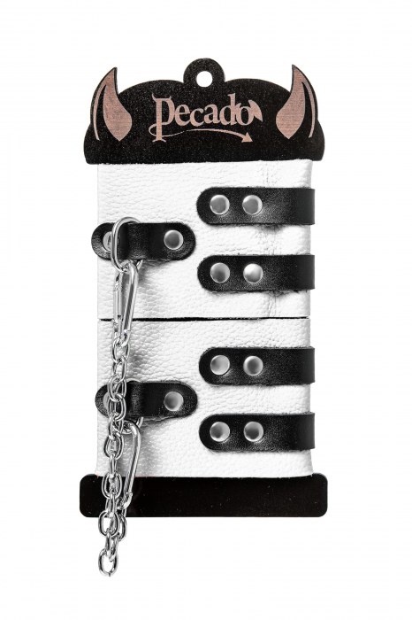 Бело-черные оковы с двумя ремешками и люверсами - Pecado - купить с доставкой в Димитровграде
