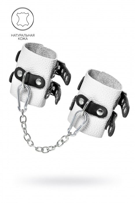 Бело-черные наручники с двумя ремешками и люверсами - Pecado - купить с доставкой в Димитровграде