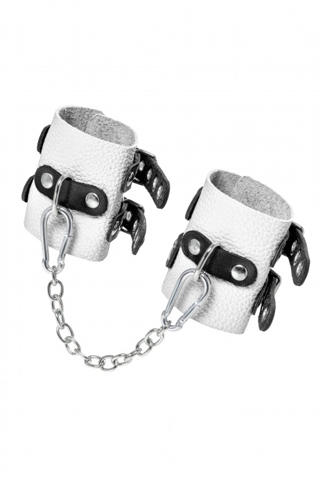 Бело-черные наручники с двумя ремешками и люверсами - Pecado - купить с доставкой в Димитровграде