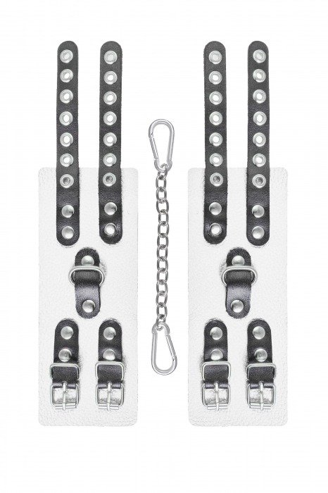 Бело-черные наручники с двумя ремешками и люверсами - Pecado - купить с доставкой в Димитровграде