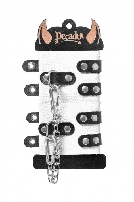 Бело-черные наручники с двумя ремешками и люверсами - Pecado - купить с доставкой в Димитровграде