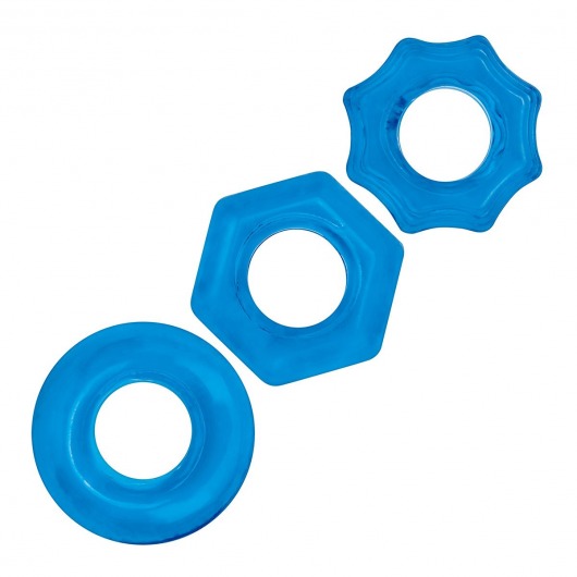 Комплект из трех голубых колец для эрекции 3-Pack Nuts   Bolts Stretch Cock Ring Set - BlueLine - в Димитровграде купить с доставкой