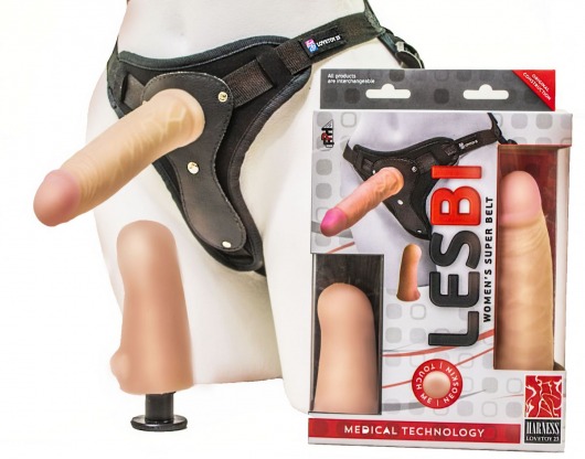 Телесный страпон Harness LESBI с вагинальной пробкой - 16,5 см. - LOVETOY (А-Полимер) - купить с доставкой в Димитровграде