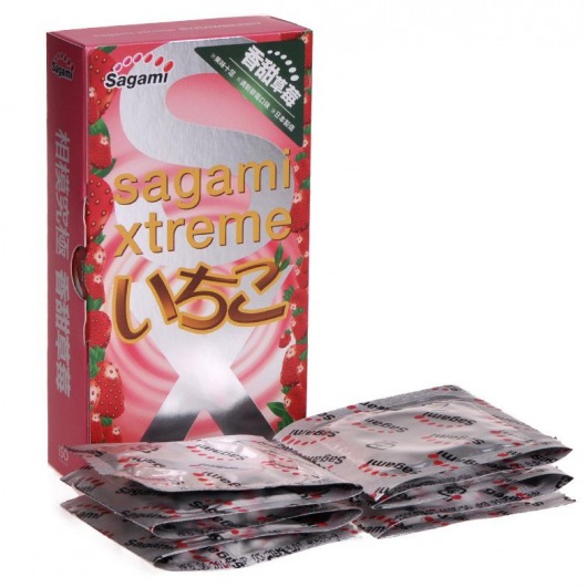 Презервативы Sagami Xtreme Strawberry c ароматом клубники - 10 шт. - Sagami - купить с доставкой в Димитровграде