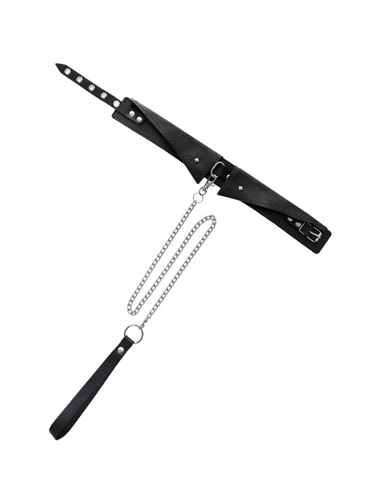 Черный кожаный ошейник-воротник с поводком - Pecado - купить с доставкой в Димитровграде