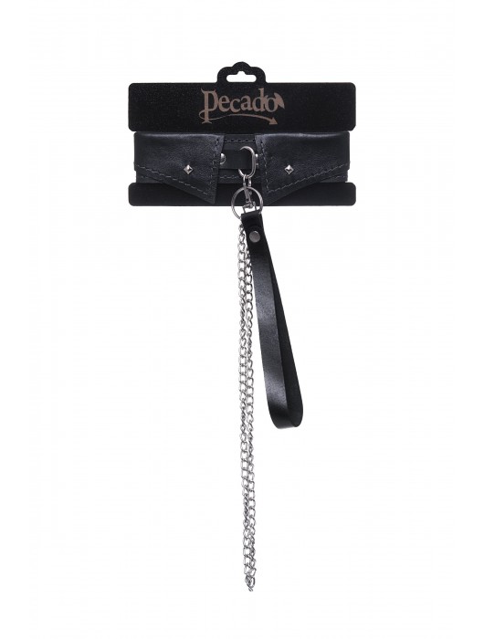 Черный кожаный ошейник-воротник с поводком - Pecado - купить с доставкой в Димитровграде