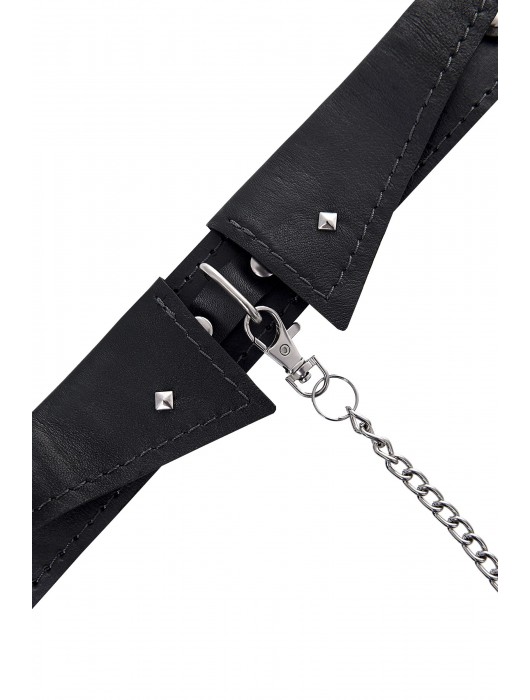 Черный кожаный ошейник-воротник с поводком - Pecado - купить с доставкой в Димитровграде