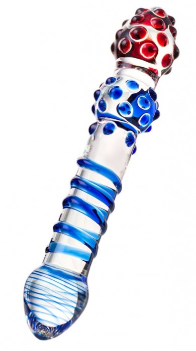 Двусторонний стеклянный фаллос с синей спиралью - 21 см. - Sexus